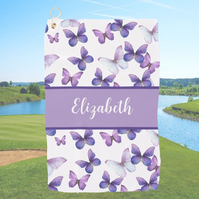 Pretty purple butterflies personalized name  golf towel (Creator Uploaded)