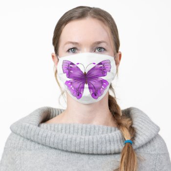 Pretty Purple Butterfly Adult Cloth Face Mask by JLBIMAGES at Zazzle