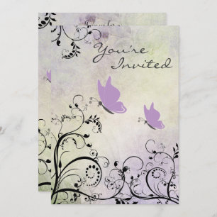 Pretty Purple Butterfly and Vines Baby Shower Invitation