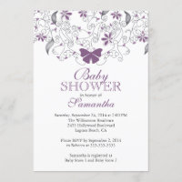 Pretty Purple Butterfly Baby Girl Baby Shower Invitation