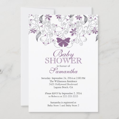 Pretty Purple Butterfly Baby Girl Baby Shower Custom Announcement