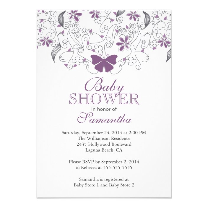 purple butterfly baby shower invitations