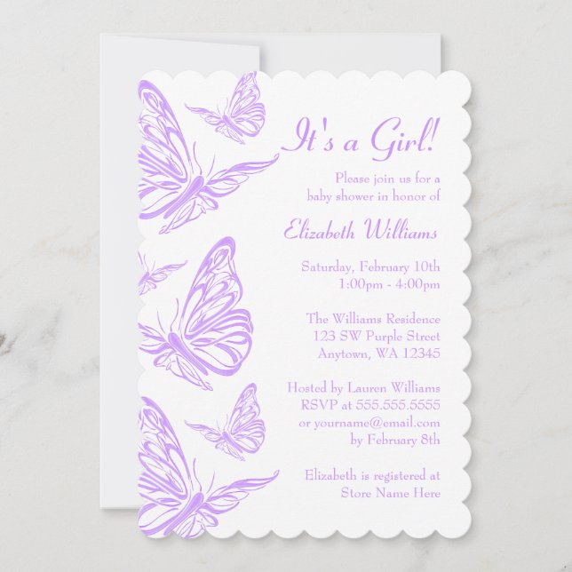 Pretty Purple Butterfly Baby Shower Invitation (Front)