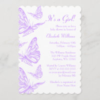 Pretty Purple Butterfly Baby Shower Invitation