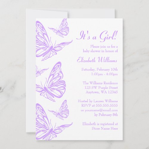 Pretty Purple Butterfly Baby Shower Invitations
