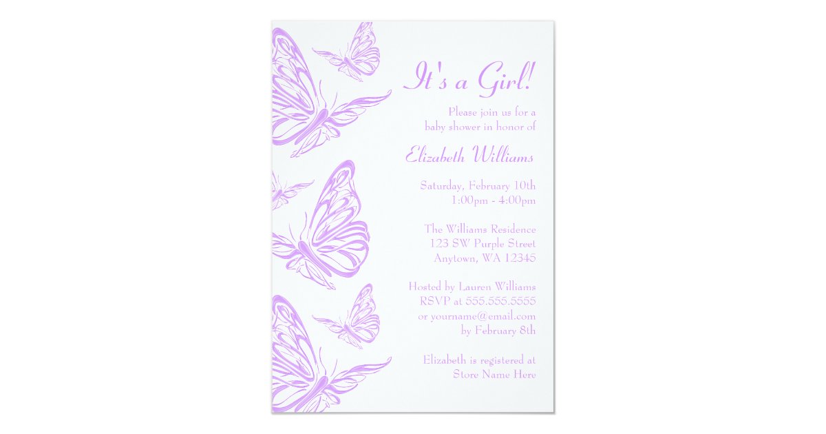 Pretty Purple Butterfly Baby Shower Invitations Zazzle com