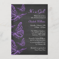 Pretty Purple Butterfly Chalkboard Baby Shower Invitation