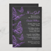 Pretty Purple Butterfly Chalkboard Baby Shower Invitation (Front/Back)