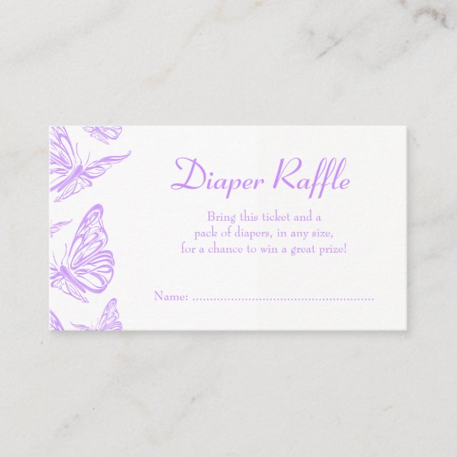 Pretty Purple Butterfly Diaper Raffle Ticket Enclosure Card (Front)