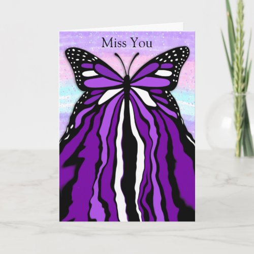 Pretty Purple Butterfly  Miss You  Card