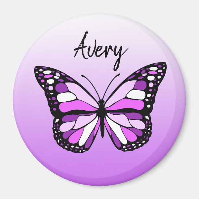 Pretty Purple Butterfly Personalized Name Magnet (Front)