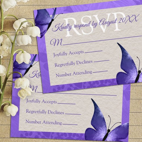 Pretty Purple Butterfly Quinceaera RSVP Card