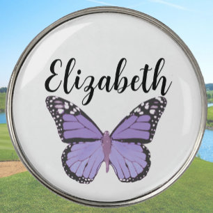 Pretty purple butterfly with custom name ladies golf ball marker