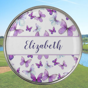Pretty purple butterfly with custom name ladies  golf ball marker