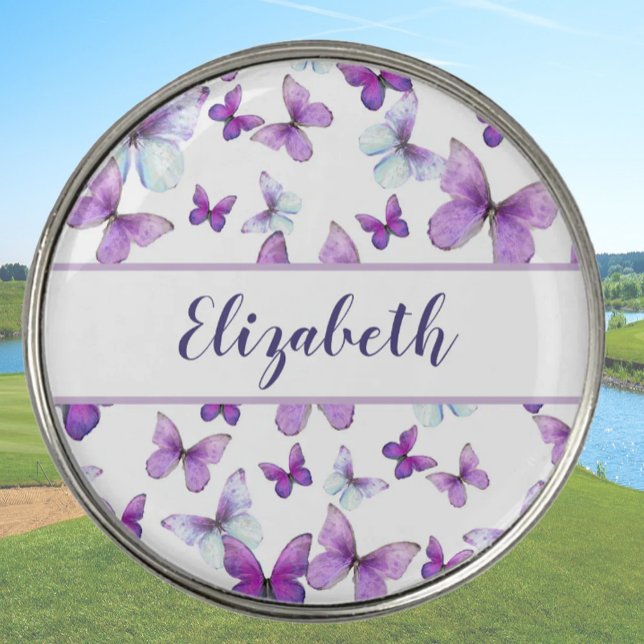 Pretty purple butterfly with custom name ladies  golf ball marker (Creator Uploaded)