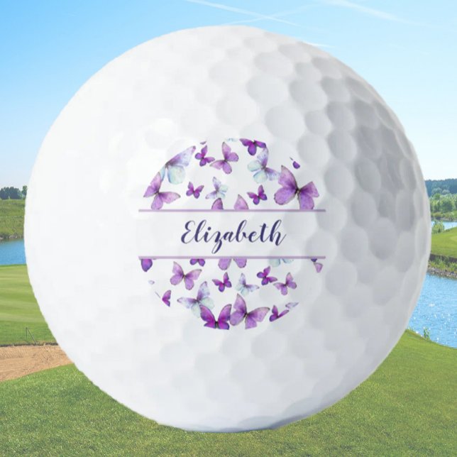 Pretty purple butterfly with custom name ladies  golf balls (Creator Uploaded)
