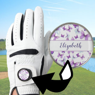 Pretty purple butterfly with custom name ladies  golf glove