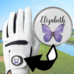 Pretty purple butterfly with custom name ladies golf glove