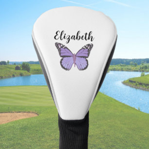 Pretty purple butterfly with custom name ladies golf head cover