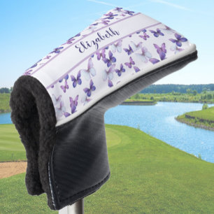 Pretty purple butterfly with custom name ladies golf head cover