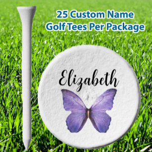 Pretty purple butterfly with custom name ladies golf tees