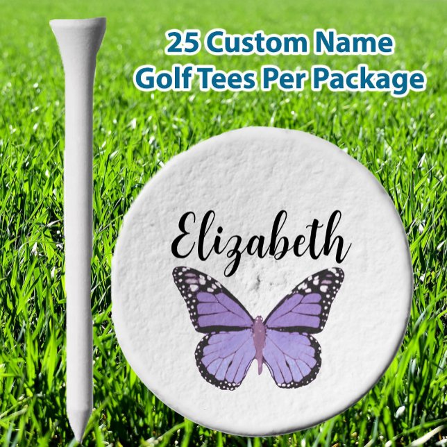 Pretty purple butterfly with custom name ladies golf tees (Creator Uploaded)