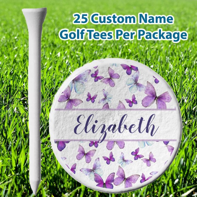 Pretty purple butterfly with custom name ladies  golf tees (Creator Uploaded)