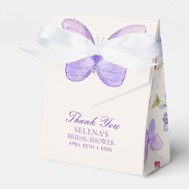Pretty Purple Butterlies Bridal Shower Favor Boxes (Front Side)