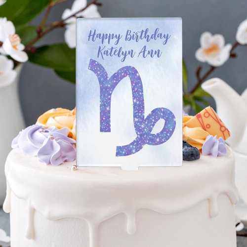 Pretty Purple Capricorn Astrology Sign Birthday Cake Topper
