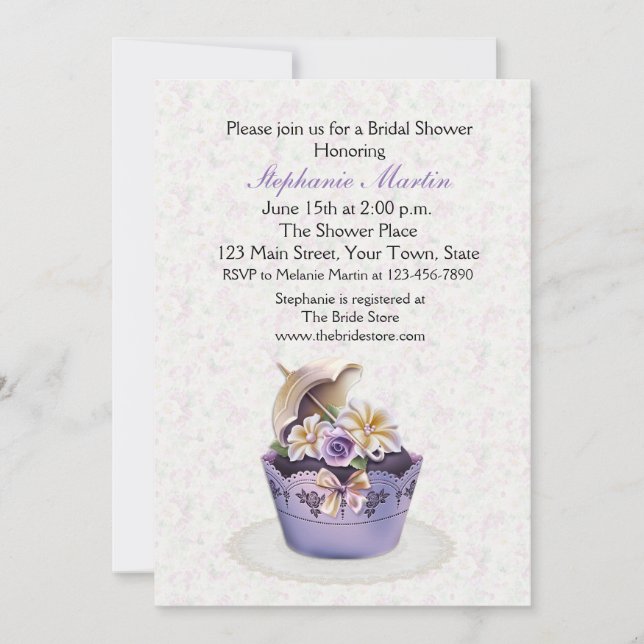 Pretty Purple Cupcake, Bridal Shower Invitation (Front)