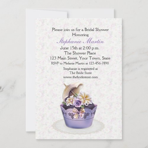 Pretty Purple Cupcake Bridal Shower Invitation