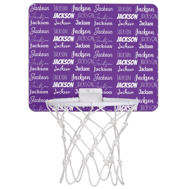 Pretty Purple Customizable Name Collage Mini Basketball Hoop (Front)