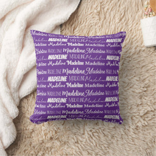 Pretty Purple Customizable Name Collage Throw Pillow