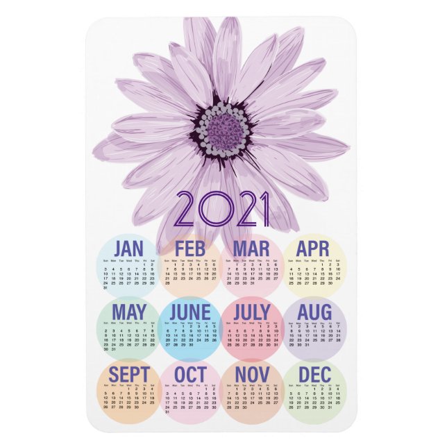 Pretty Purple Daisy | Custom 2021 Calendar Magnet (Vertical)