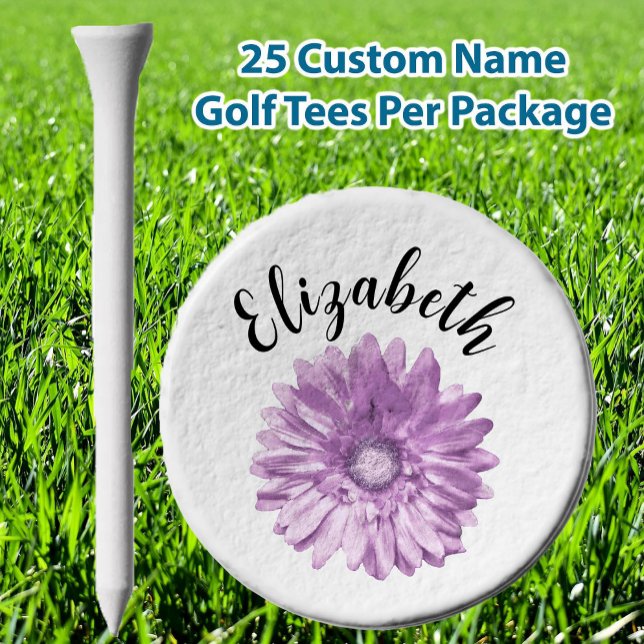 Pretty purple daisy flower custom name womens golf tees (Creator Uploaded)