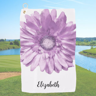 Pretty purple daisy flower custom name womens golf towel