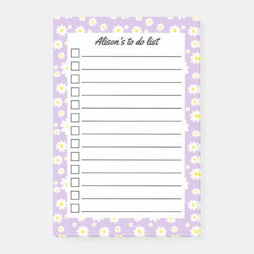 Pretty Purple Daisy Print Personalized To Do List Post_it Notes