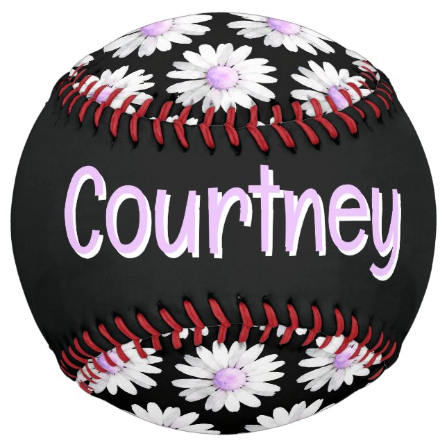Pretty Purple Dotted Daisy's (personalize) Softball (Back)