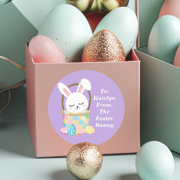 Pretty Purple Easter Bunny Customizable Kids Classic Round Sticker