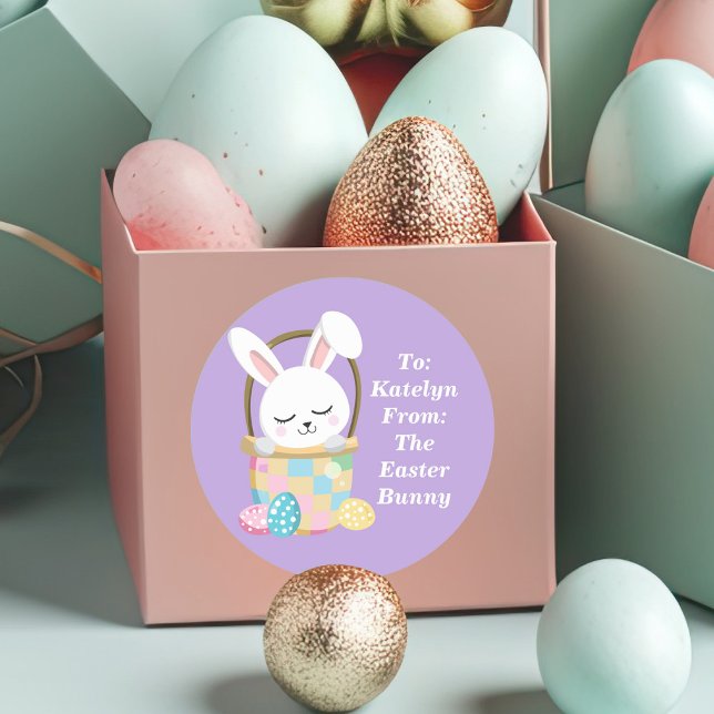 Pretty Purple Easter Bunny Customizable Kids Classic Round Sticker (Creator Uploaded)