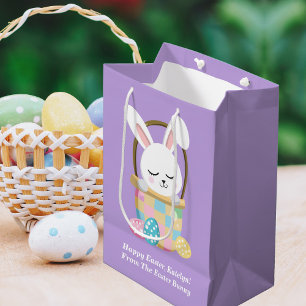 Pretty Purple Easter Bunny Customizable Kids Medium Gift Bag