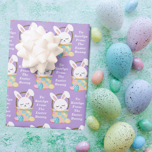 Pretty Purple Easter Bunny Customizable Kids Wrapping Paper Sheets