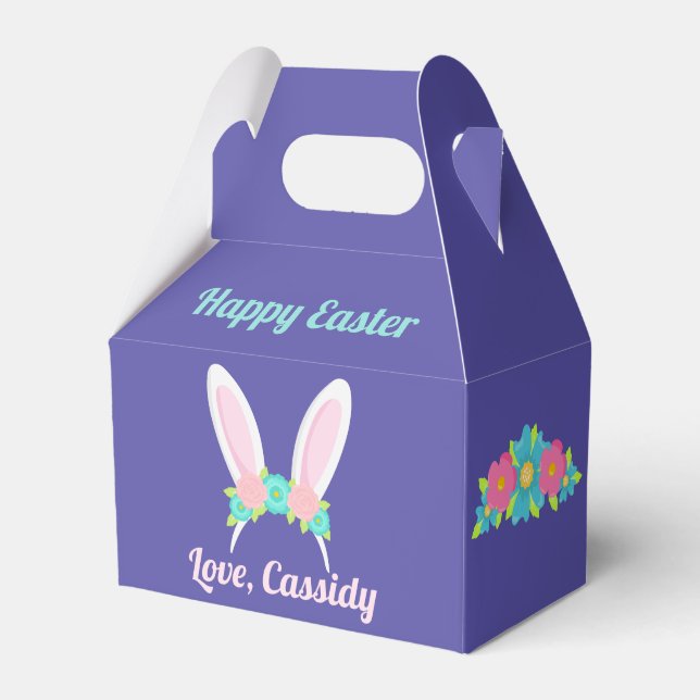  Pretty Purple Easter Bunny Ears Floral Chic Party Favor Boxes (Front Side)