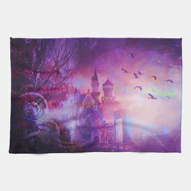 Pretty Purple Fairy Tale Fantasy Castle Towel (Horizontal)