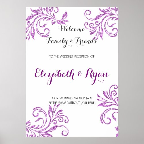 Pretty Purple Faux Glitter Custom Wedding Welcome Poster
