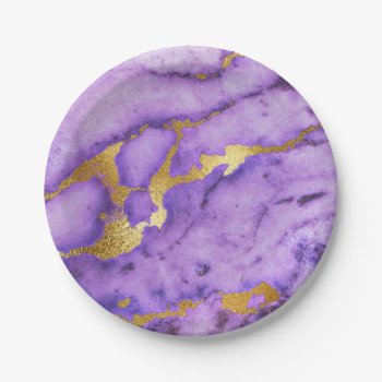 Pretty Purple Faux Gold Metallic Marble Print Paper Plates by its_sparkle_motion at Zazzle