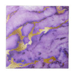 Pretty Purple Faux Gold Metallic Marble Print Tile at Zazzle