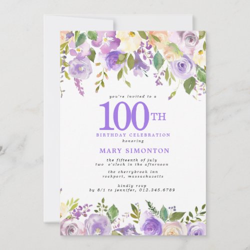 Pretty Purple Floral 100th Birthday Party