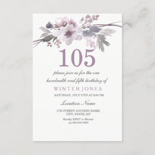 Pretty Purple Floral 105th Birthday Party Invite
