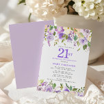 Pretty Purple Floral 21st Birthday Party Invitation<br><div class="desc">Honor a special woman with this elegant and feminine 21st Birthday party invitation. 21st is written in large purple text. Birthday celebration follows. The honored guest's name is also in purple capital letters. The birthday celebration details are surrounded top and bottom purple floral borders. The floral elements are nestled in...</div>